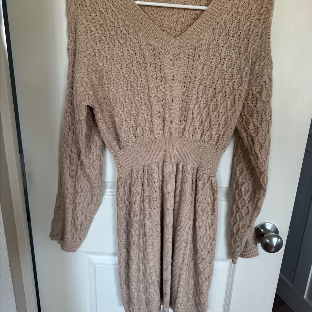 Cupshe Tan Long Sleeve Knit Dress